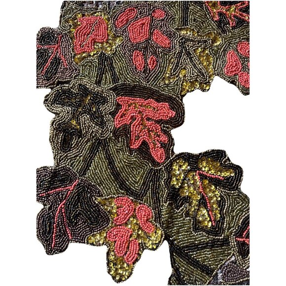 Autumn KIM SEYBERT Leaves Forest Rust Red Green Beaded Table Runner 45" x 20" - Picture 4 of 8